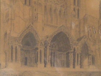NOEL Jules (1810-1881) Portail de la cathédrale de Chartres Dessin à la mine de plomb,...