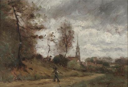TROUILLEBERT Paul Desiré (1827-1900) Sur le Chemin Huile sur toile, signé en bas...