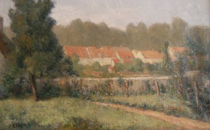 LINET Octave (1870-1902) Maison à Eragny Huile sur toile, signé en bas à gauche 38...