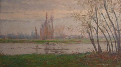 GIRAN-MAX Léon (1867-1927) Les bords de l'Oise Huile sur toile, signé en bas à gauche,...