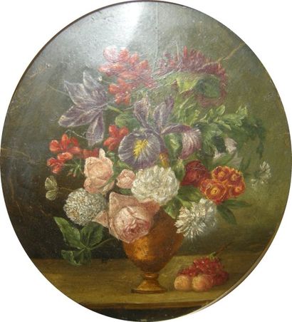 Ecole Française du XIXe siècle "Bouquet de fleurs", Huile sur cuivre
