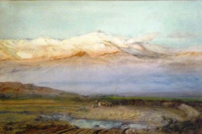 COURTOIS de BONNENCONTRE Ernest (1859-1955) Paysage de la Cordillère des Andes Aquarelle...