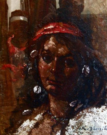 BANCILA Octav (1872-1944) Portrait de bohémienne Huile sur toile, signée en bas à...