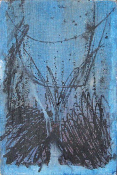 Gianni BERTINI (1922) Composition sur fond bleu Huile sur toile, marouflée sur panneau,...