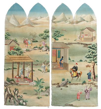null Ensemble de quatre toiles peintes à l'imitation des papiers peints chinois du...