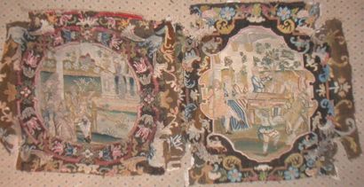null Deux panneaux en tapisserie aux petits et gros points, époque Louis XIV, concert...
