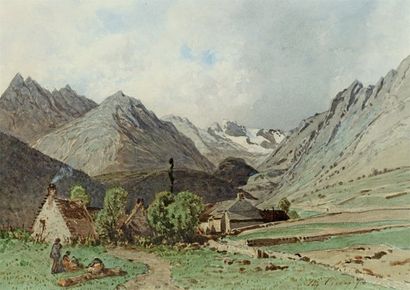 CICERI Eugène (1813-1890) "Vue des Pyrénées". Aquarelle, signée en bas à droite et...