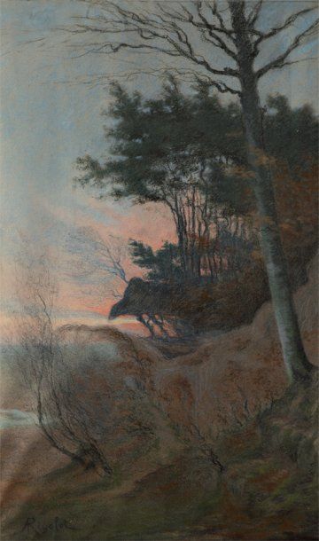 RIGOLOT Albert Gabriel (1862-1932) "Les grands arbres près des dunes". Pastel, signé...