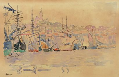 PERSON Henri (1876-1926) "Port de Marseille". Aquarelle, signée en bas à gauche....