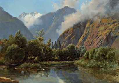 CICERI Eugene (1813-1890) "Le lac de la Fray, près de Grenoble". Huile sur toile,...