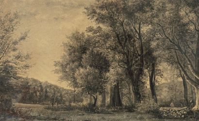 FRANCAIS François Louis (1814-1897) "Bucherons en forêt". Fusain, signé en bas à...