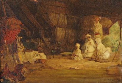 GUILLAUMET Gustave Achille (Putaux 1840-Paris 1887) "Intérieur de tente arabe" Huile...