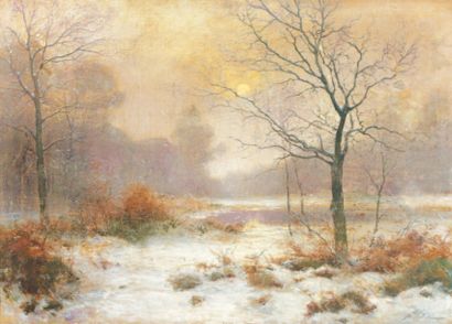 RIGOLOT Albert Gabriel (1862-1932) « Bord d'étang l'hiver ». Pastel sur toile signé...