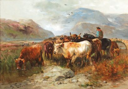 SCHOUTEN Henry (1864-1927) « Paysage au troupeau » Huile sur toile Signé en bas à...