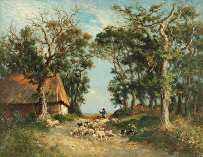 VILLAIN Georges-René (1854-1930) « Le repos du berger ». Huile sur toile. Signé en...