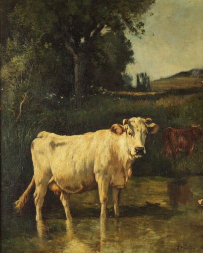 WATELIN Louis François Victor (1838-1907) « La vache blanche ». Huile sur toile....