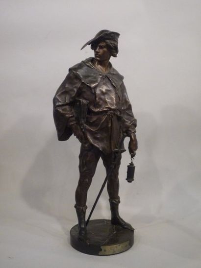 Eugène PICAULT (1833-1915) "Escholier" Bronze à patine brune nuancée, signé sur la...