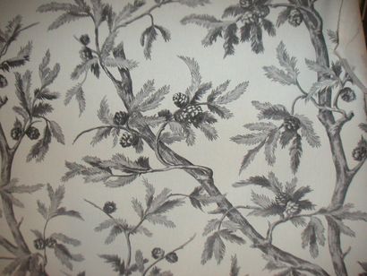 null Coton imprimé « Branches de pin, Hamot », d'après Madeleine Castaing, fond blanc,...
