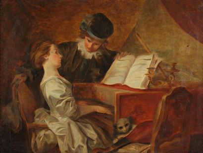 FRAGONARD Jean - Baptiste (D'après) 1732 - 1806 La leçon de musique Huile sur toile...