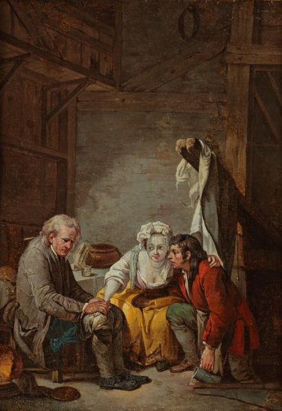 GREUZE Jean - Baptiste (Ecole de) 1725 - 1805 La bénédiction paternelle Huile sur...