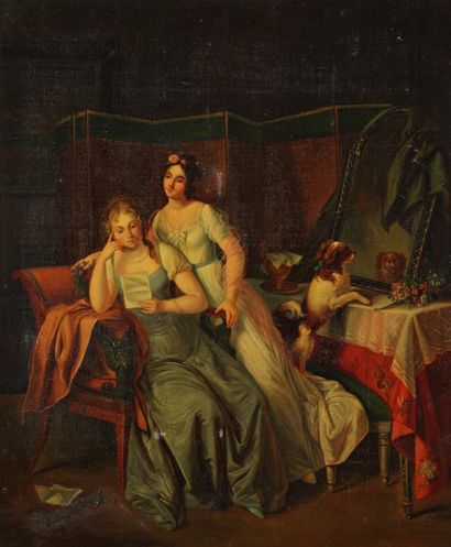 GERARD Marguerite (Ecole de) 1761 - 1837 La Bonne Nouvelle. Huile sur toile (Trace...