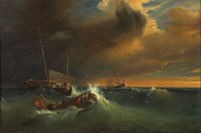 GUDIN Théodore ( Attribué à) (Paris 1802 - Boulogne - sur - Mer 1880) Scène de naufrage...