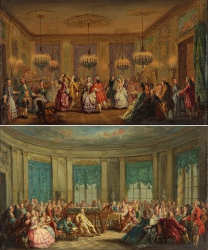 VERON (attribué à Henriette - 1810-1860-) 1 - La danse dans le grand salon Huile...