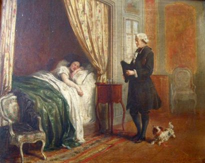 DARJOU Alfred - Henri Paris 1832 - 1874 La visite de l'abbé (ou la paroissienne endormie)...