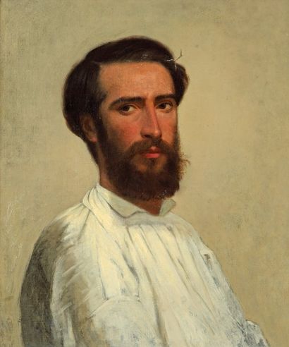 ECOLE FRANCAISE du XIXe siècle Portrait d'homme (ou auto - portrait) à la chemise...