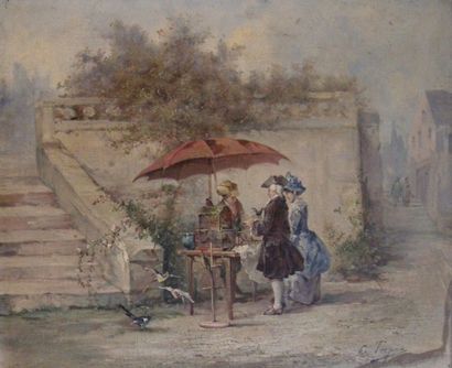APPERT Eugène Angers 1814 - Cannes 1867 Le marchand d'oiseau Huile sur toile Signé...