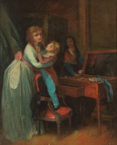 BOILLY Louis - Léopold (Ecole de) 1761 - 1845 La jeune mère Pastel H. 59 - L. 48...