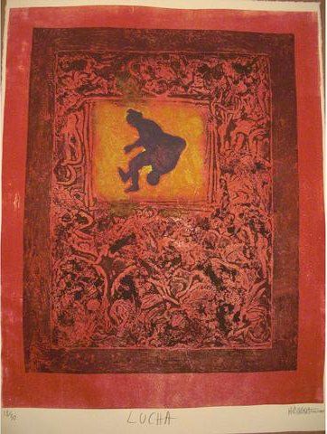 DI ROSA Hervé (1959) "Lucha", estampe, lithographie en couleurs, numérotée 18 sur...