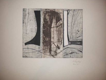 Peyceré Enrique (1927-1988) "Composition abstraite en trois parties", estampe, signée...