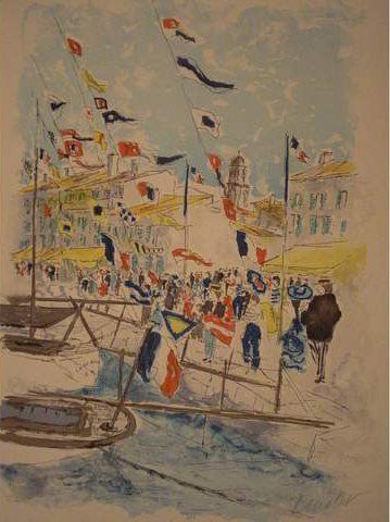 HUCHET "Saint Tropez", estampe, épreuve d'artiste, signée en bas à gauche, 74 x ...
