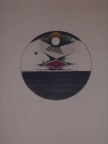 Beeri Tuvia (1929) Losange dans un médaillon, gravure en couleurs, signée en bas...