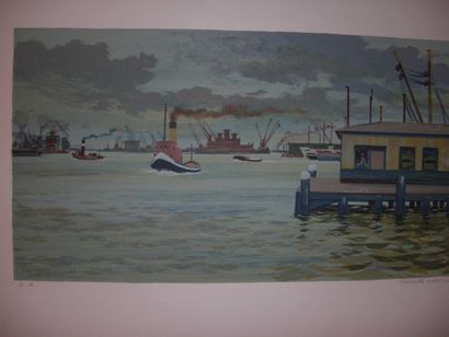 JACQUE CIRY "Port", estampe, épreuve d'artiste, signée et datée en bas à droite 76,...