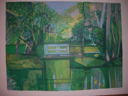 HILAIRE "Le pont", estampe, épreuve d'artiste, signée en bas à droite, 56x75,5 c...