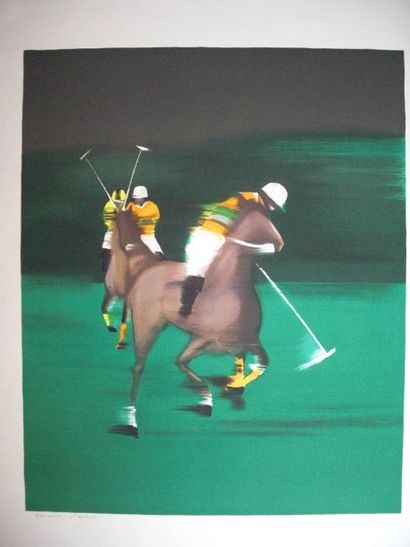 SPAHN "Polo vert", estampe, épreuve d'artiste, signée en bas à droite, 75x55 cm