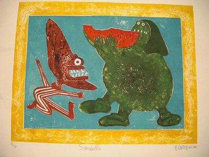DI ROSA Hervé (1959) "Sandilla", estampe, lithographie en couleurs, numérotée 18...