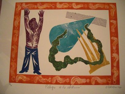 DI ROSA Hervé (1959) "Peligro de la abstraccion", estampe, lithographie en couleurs,...