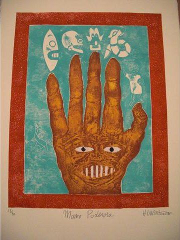 DI ROSA Hervé (1959) "Mano poderosa", estampe, lithographie en couleurs, numérotée...