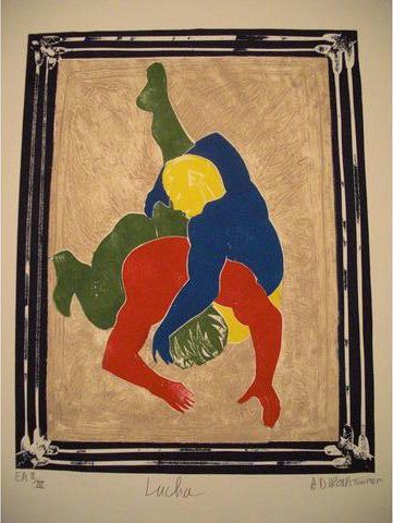 DI ROSA Hervé (1959) "Lucha", estampe, lithographie en couleurs, épreuve d'artiste...