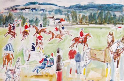 Pierre GAILLARDOT (1910-2002) Match de polo. Aquarelle, signée en bas à droite. Déchirure...