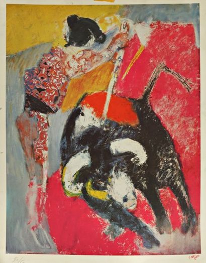 LORJOU Bernard (1908-1986) "Tauromachie", Lithographie, signée en bas à droite et...