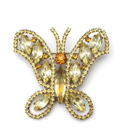 null Broche "Papillon" en métal serti de pierres d'imitation jaunes