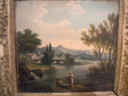 ECOLE FRANCAISE OU ITALIENNE DU XVIIIe siècle "Paysage animé", Huile sur toile, 27...