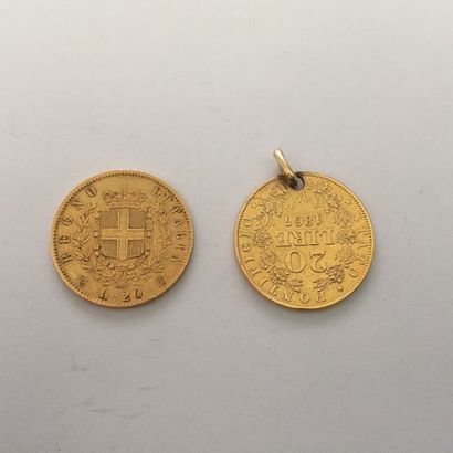null Pièce de 20 Lires en or. Vittorio Emanuele II. 1862. P: 6,4 gr. 

On y joint...