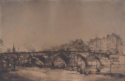 null Ecole francaise du XIXe "Pont de L'ile Saint Louis" Encre et aquarelle sur papier....