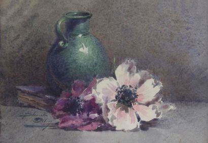 null Blanche ODIN (1865-1957) "Fleurs" Deux aquarelles ,signée pour l'une, trace...