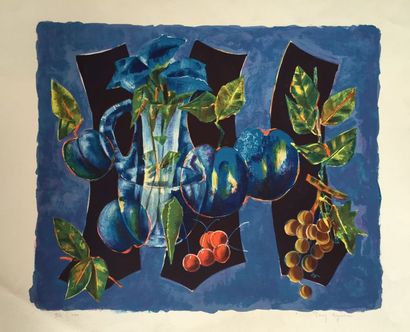 null Tony AGOSTINI (1916-1990) "Nature morte en bleu" Lithographie signée et n° 93/100....